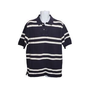 Lands’ End Men’s Navy White Striped Polo Shirt XL Dadcore Casual Classic
